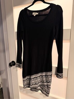 Cloud Chaser Black Mini Dress with Gray Pattern Trim